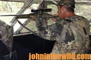A hunter waits in a blind for a gobbler to come into range