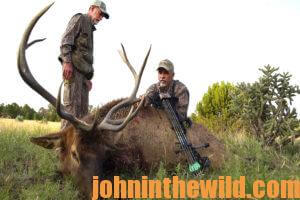 Two hunters with their downed elk