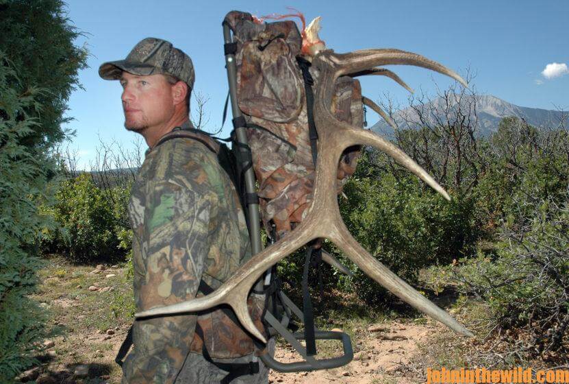 A hunter packing out an elk