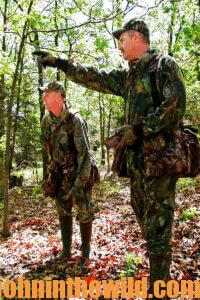 Two hunters on the lookout for a gobbler