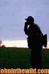 Silhouette of a hunter on the hunt for turkeys