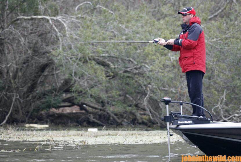 Kevin VanDam fishes from his boat in 2007 Bassmaster Classic Day 2 in Birmingham, Alabama.
