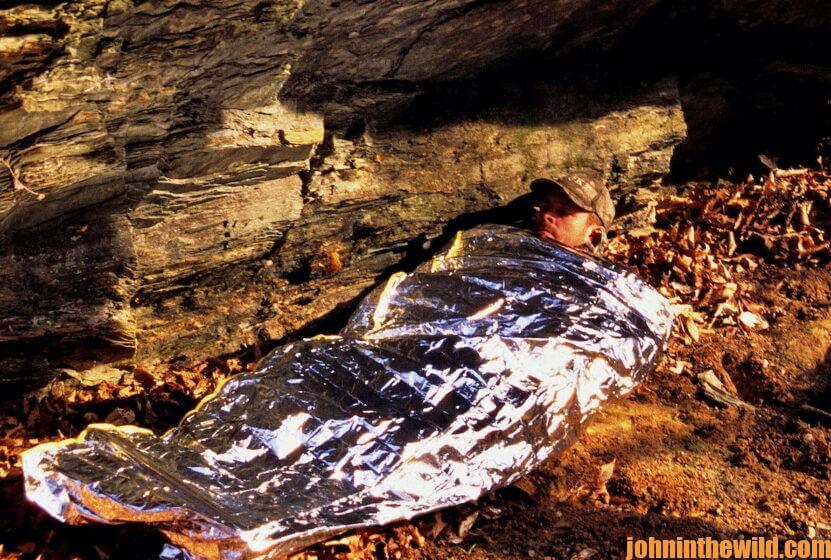 A hunter in a survival blanket