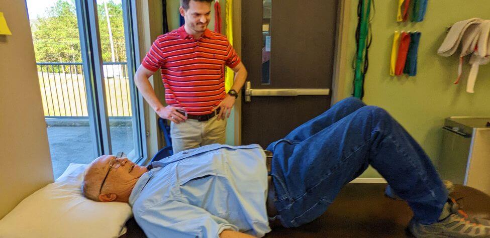 John Phillips and Jacob Nichols at physical therapy