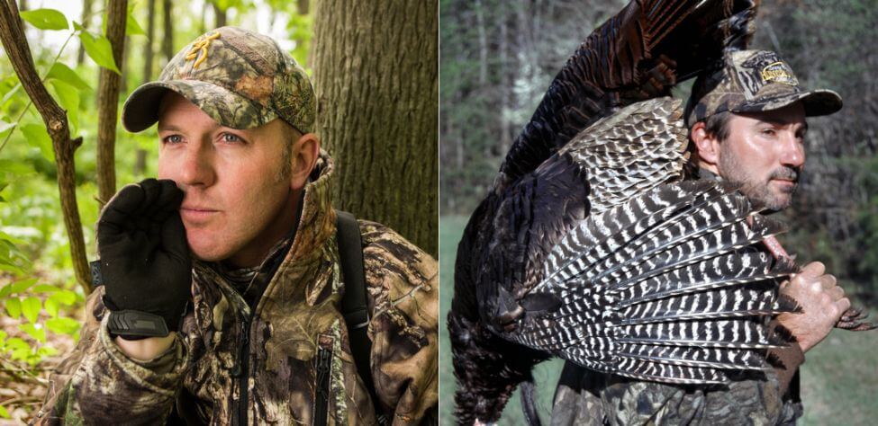 Turkey hunter and a turkey hunter with their trophy