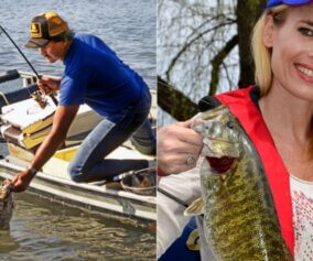 Bass fishing and bass fisherwoman with a bass