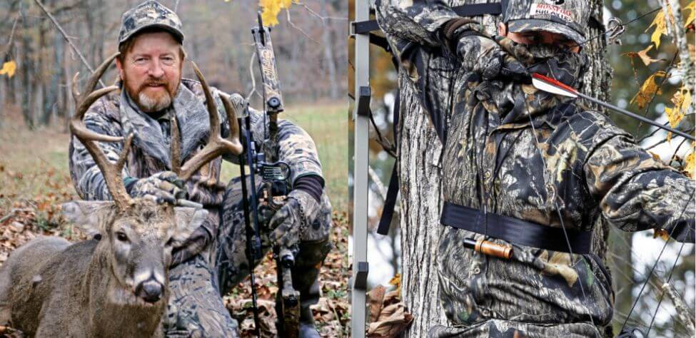 Deer hunter with their trophy and a deer hunter bowhunting